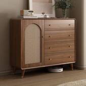 靠实KSF木斗柜客厅纳墙储物柜卧室收柜复古藤床尾柜编胡桃木色餐