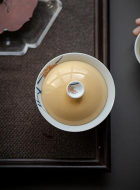 9V7T清欢F77JHT95明知山志杏黄绘麦穗盖碗文手人器丨茶具泡茶碗彩