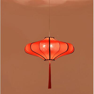 新中式吊布艺灯笼景头区装饰铁艺草头帽单实HDA8051木灯纹坚果圆