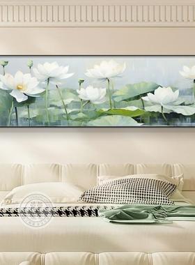 新xwC5986x中主式荷花卧室床头装饰画横版莲花卧客壁厅画温馨房间