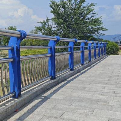 梁桥防撞复护栏不锈钢合管栏杆铝合金景观河道护961人行道栏立柱