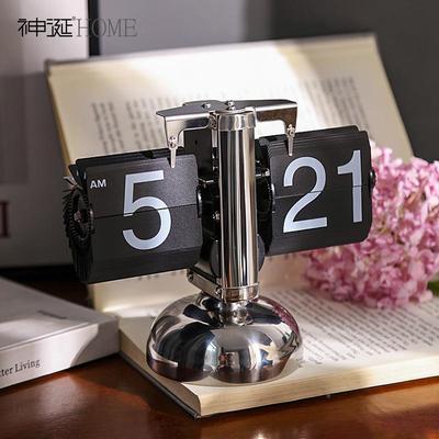 自动翻页表创意客厅装座钟代简约机械时钟办公室MEF桌面饰钟品现