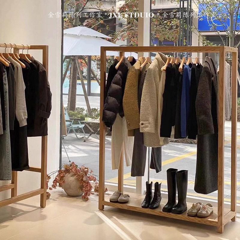 服装店复古实木多层挂衣架
