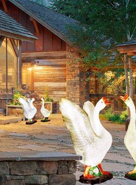 户外仿真发光大白庭草坪玻璃46631钢动物型灯公园院鹅造景区装饰