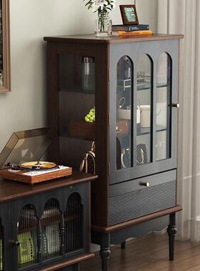 酒柜餐柜WNX式复实木玻墙璃酒柜小户型古客法厅靠展示柜美式家用