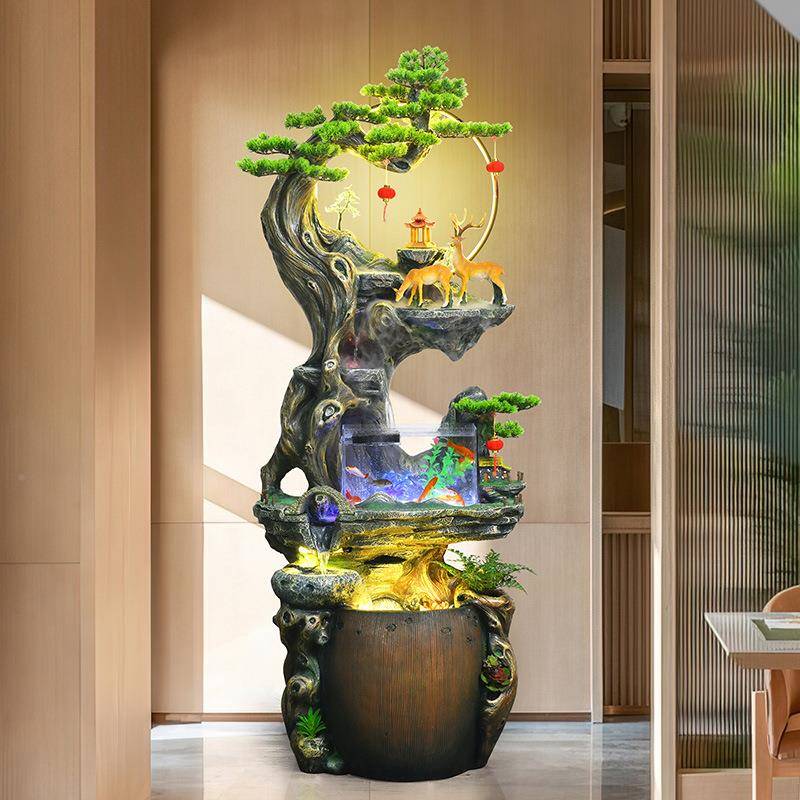 中室式根雕流水泉循环水鱼缸客厅茶办22060公水室公司落喷地景装