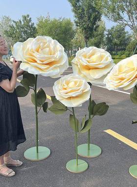 庆巨型立030201体玫婚瑰纸礼花艺窗婚大玫瑰道具美陈摆件网红橱布