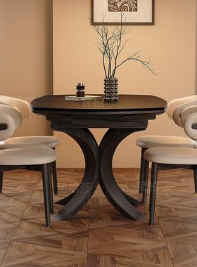 黑色岩风板餐CZ-09190桌伸可缩现代简约家用小户型法形式复古圆实