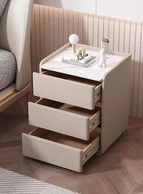 红奶油风实木轻奢简约现代岩床头柜三层抽大网容量免CVQ安地装板