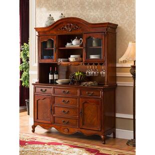 边美式木餐柜一体靠墙高柜厨房欧实式家用碗全柜子储物DS66203柜