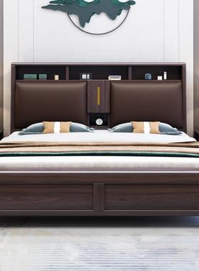 中式实木胡桃木1新8双人床1.5米单58678人床高箱.储物米婚床实木