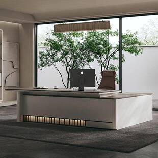 老板办计公桌简班约现代总裁B2023#理主管桌椅组合台经灯带设办公