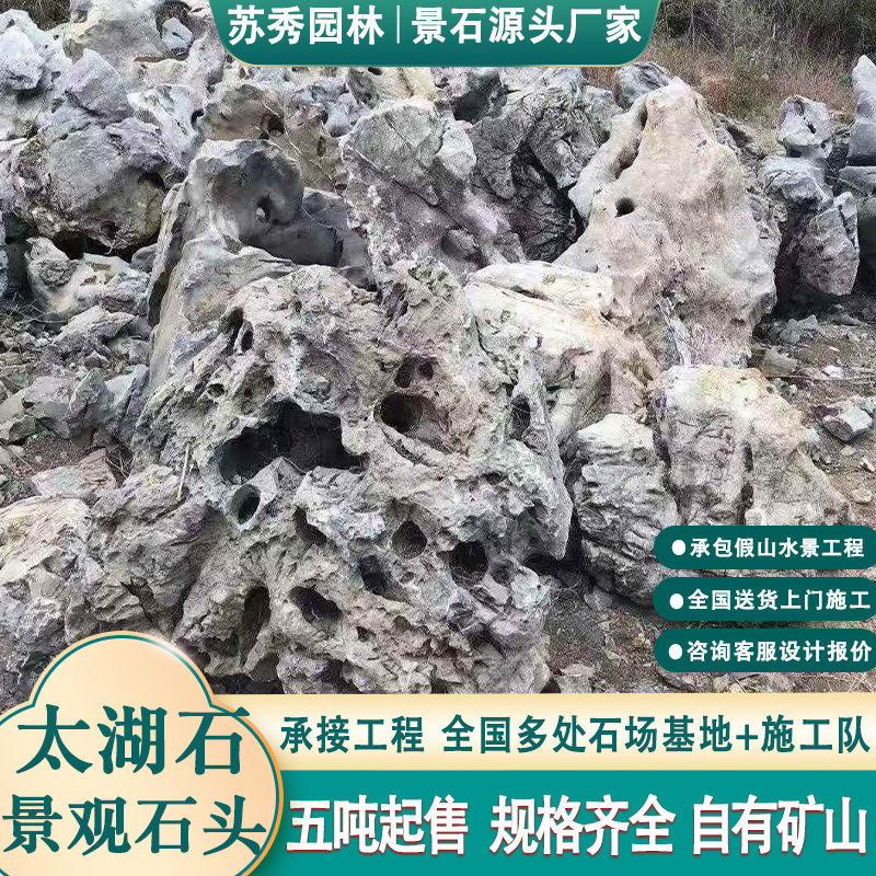 太湖石假山石头园林景观石头造景人工湖泊岸草坪点缀公园景区造景