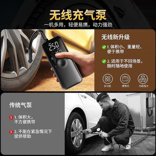 线车载气泵便携式汽车788无轮充胎充气机智能打数显胎压检测迷你