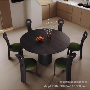 中古木风圆餐桌家用小CZ-0011设户型计师饭桌带转盘形法式实餐桌