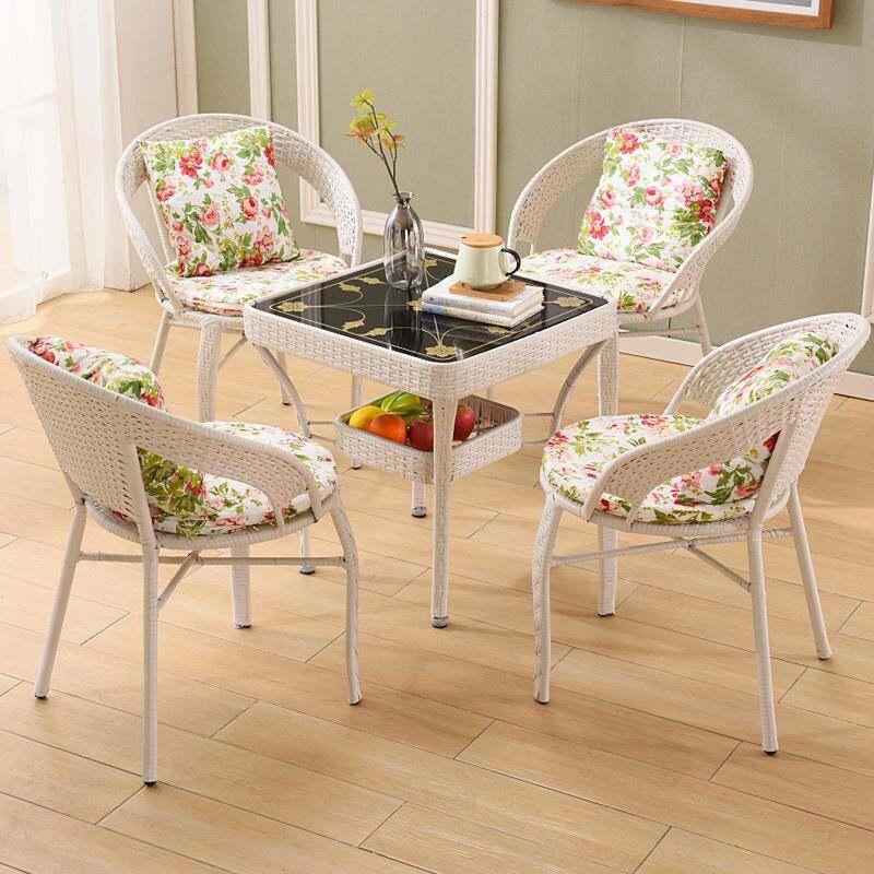 阳台桌椅组合藤椅无品牌/三套小客桌子茶几户外休闲椅靠件背椅简