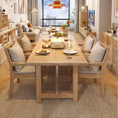 亿式君原木餐桌椅BT0814-0约写字桌日饭白蜡简桌木客厅长桌实木餐