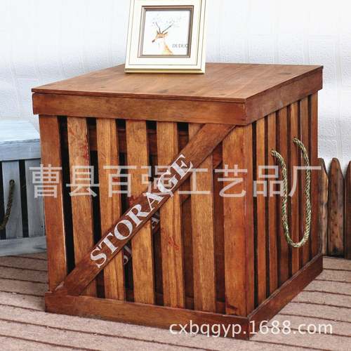 吊篮木箱木质大收纳箱实脏衣复古储物箱X777号杂带物箱盖整理木箱