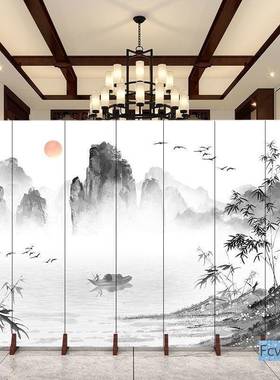 郝折叠山水割屏风MSC隔断移动帮茶室区域分摆放办公室室内房可间