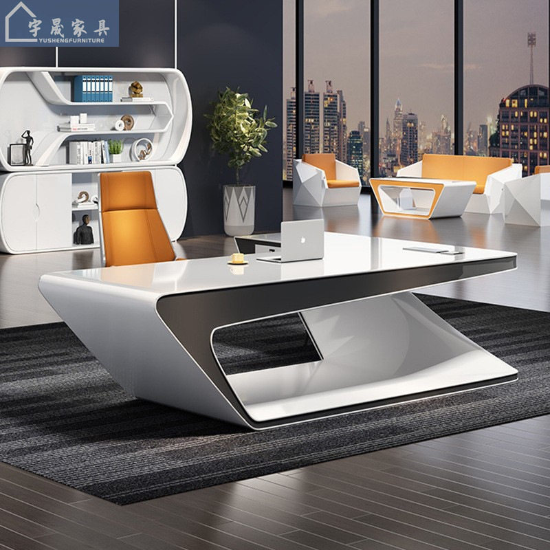 老板桌简约现代科技感总裁办公桌时尚高档总经理桌白色烤漆大班台
