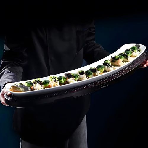 商用餐厅酒店摆盘鳗鱼会所饭店特色意境创意餐具长条一米烤带鱼盘