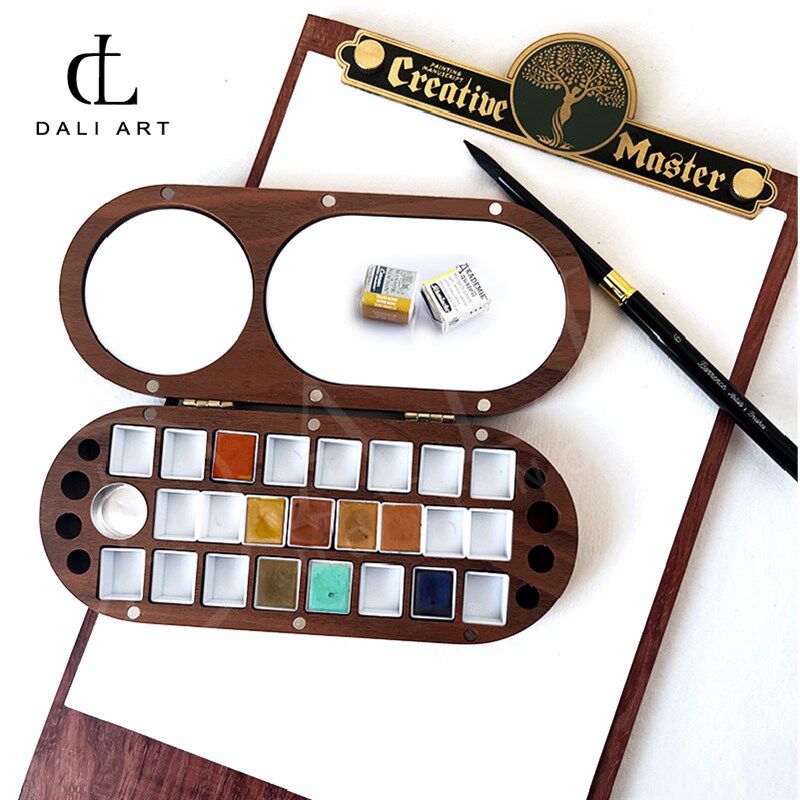 多功能水彩盒颜料分装盒24色2毫升固体分装盒黑胡桃 加厚不变型