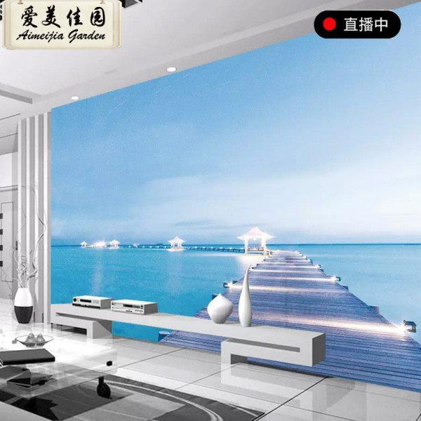 5d立体地中海壁纸简约现代海景墙纸无纺布无缝客厅卧室电视背景墙,家装主材,无纺布墙纸,淘宝优惠券,粉丝福利购,淘宝优惠卷