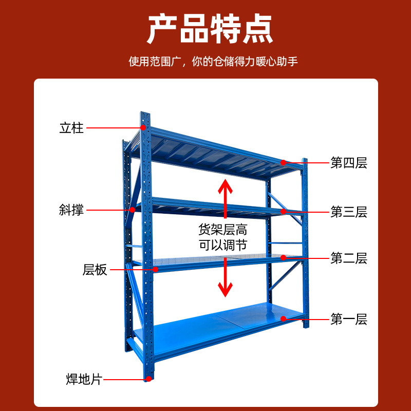 批发仓库重型仓储架家用组合置物架加厚铁架子库房展示架