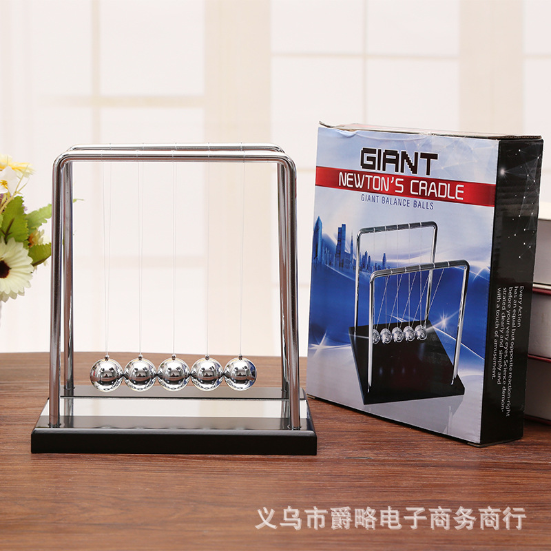 带镜子木底牛顿的摇篮 桌装饰金属牛顿摆球物理科学摆钢平衡球