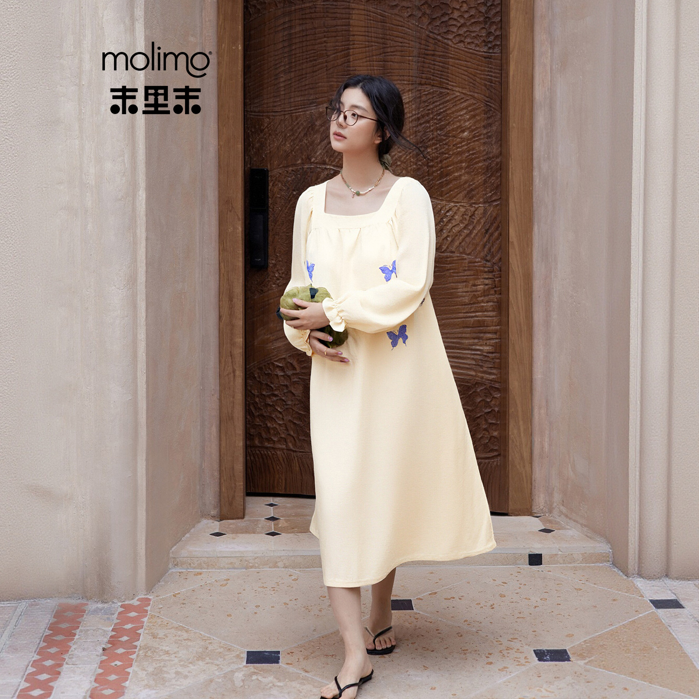 末里末外出门睡衣带胸垫春秋睡裙