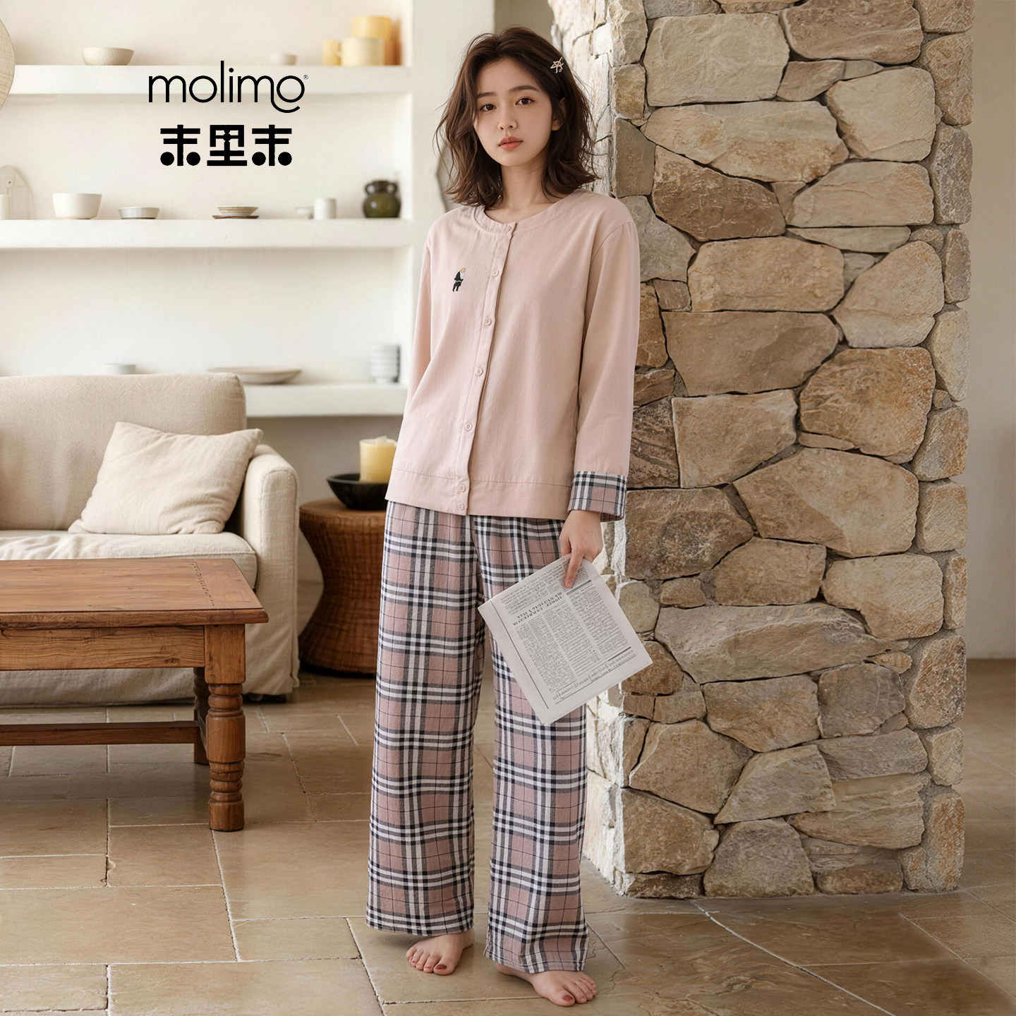 睡衣女款秋冬季2026新款保暖德绒长袖长裤格纹休闲开衫家居服套装