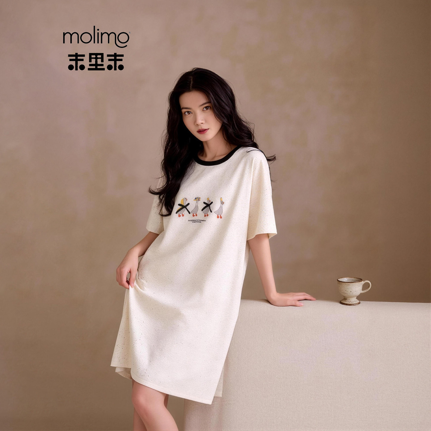 末里末【带胸垫】夏季女款2026新款纯棉圆领睡裙可外穿家居服睡衣