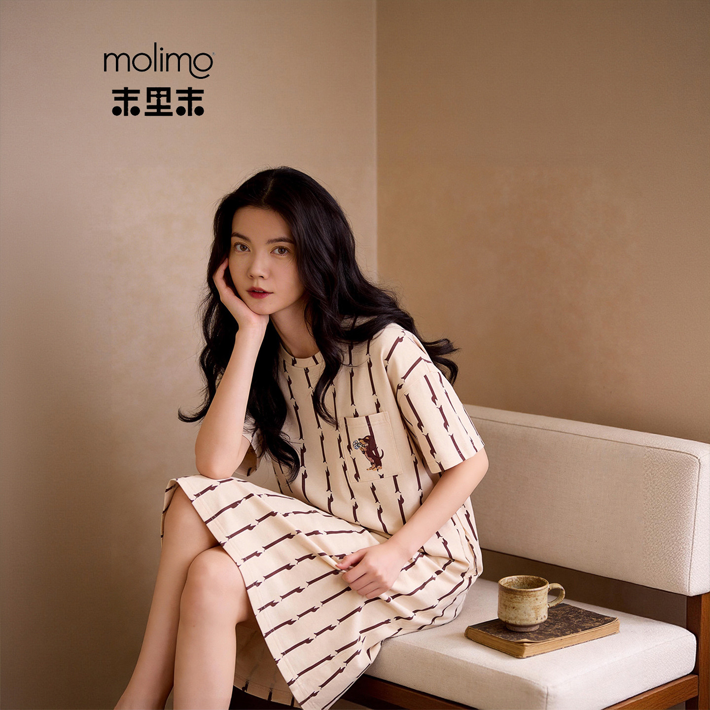 末里末【带胸垫】2026春季纯棉睡裙圆领短袖夏季外穿睡衣大码女款