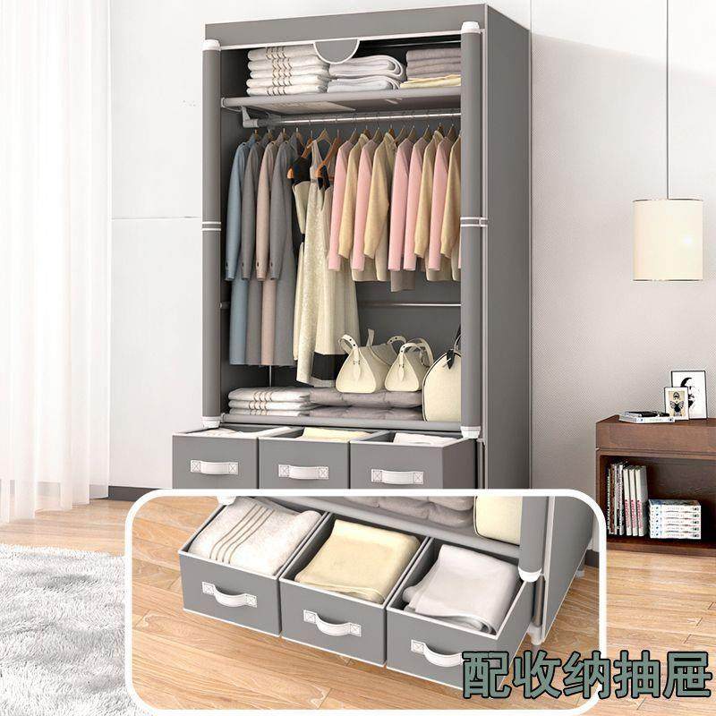 衣柜简易组装家用柜布衣柜卧实室出纳租房用宿舍收结耐用CTR布艺