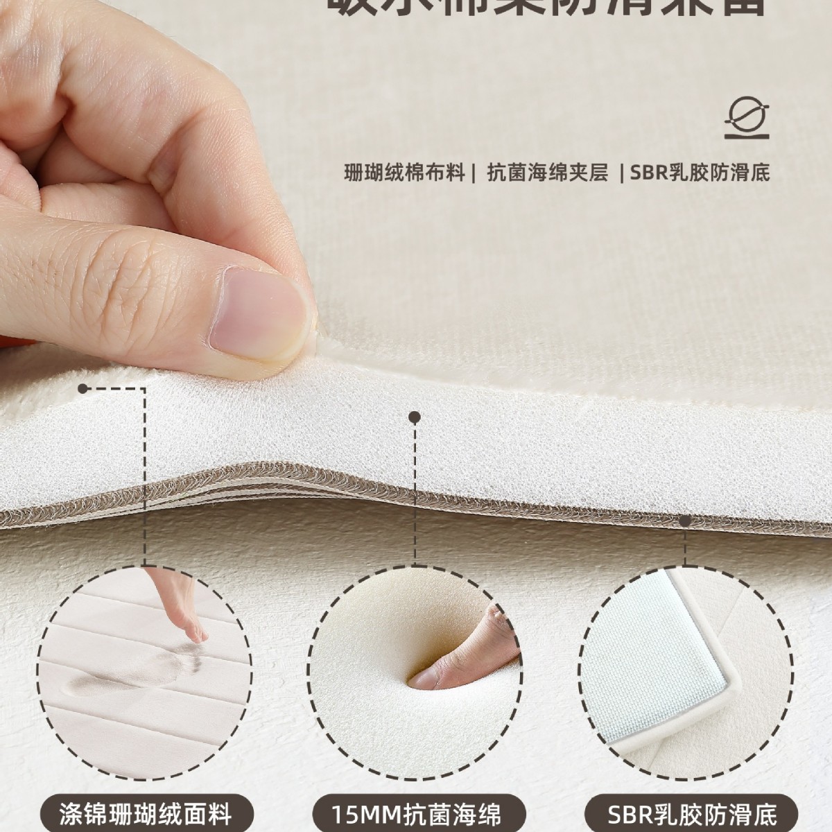 加厚记忆棉浴室进门口地垫卫生间地毯防滑门垫踩脚吸水脚垫可机洗