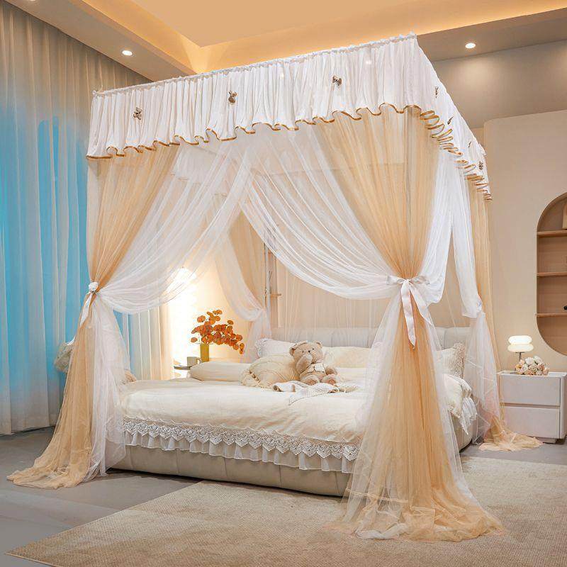 新款家用卧VYT室宫式廷床蚊帐体公一主风花边幔加密加厚落地开门