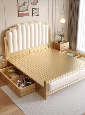 现IDT代欧主卧美式轻式奢实木床白色软1.8米双人床.5m储物包简约1