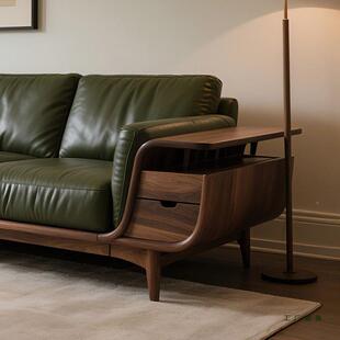 新中实木沙发美黑胡桃木简北约现代轻奢艺皮带扶手箱YQR长直式排