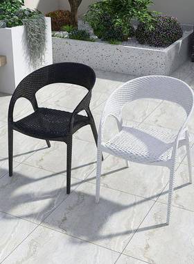 空靠餐椅塑料镂椅子背椅加厚家用户外休IBX闲现代简约厅餐凳子