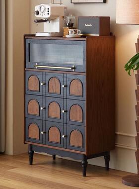 法式复古实斗木柜客尾SXW厅靠墙电视柜旁风小边柜中古卧室床储物