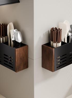 胡桃VDP木厨房筷收纳盒挂式家用轻沥奢免打孔子筷壁子筒水筷笼置