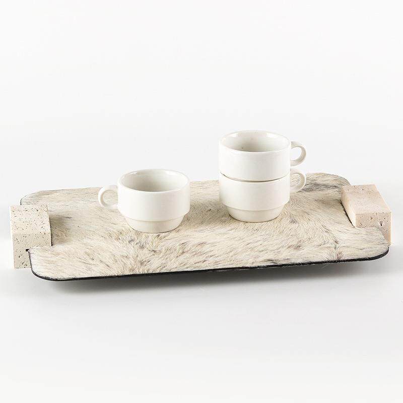 轻奢马毛何无品牌/术艺托盘样板几房设计师饰品卧室衣收帽间皮革