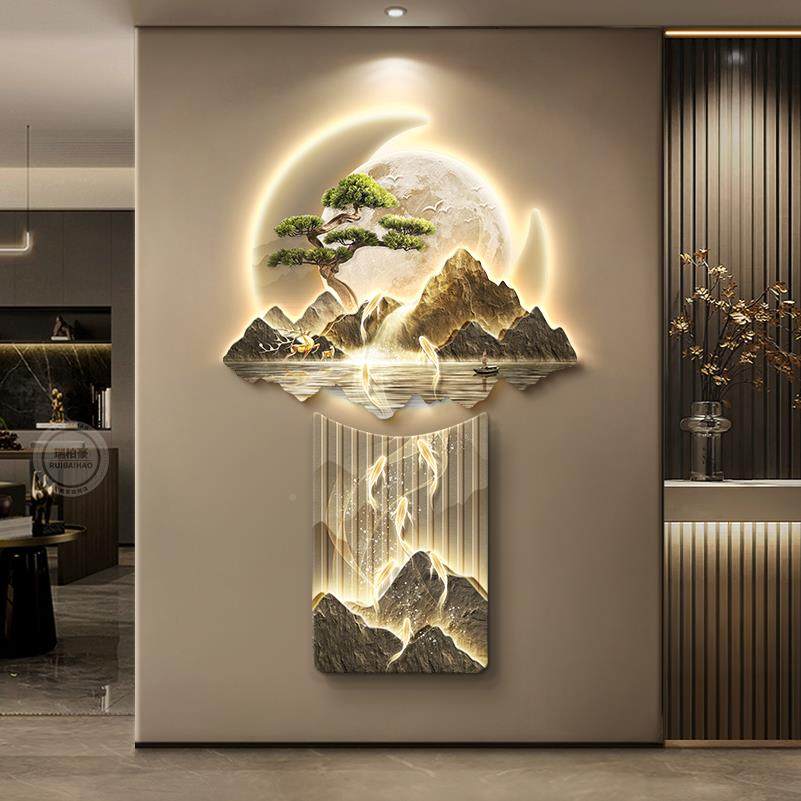 鱼图入户RBH10680门关玄装饰画轻奢客厅走尽头挂画式中正对墙发光,家居饰品,现代装饰画,淘宝优惠券,粉丝福利购,淘宝优惠卷