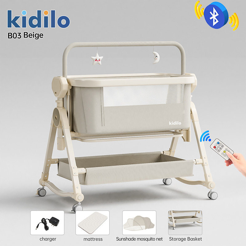 kidilo婴儿床可移动拼接大床新生儿宝宝便携摇篮床可折叠电动床