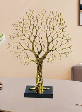 现代9988装轻奢简财约座真空电镀水晶底幸福树家居摆件发树玄关饰