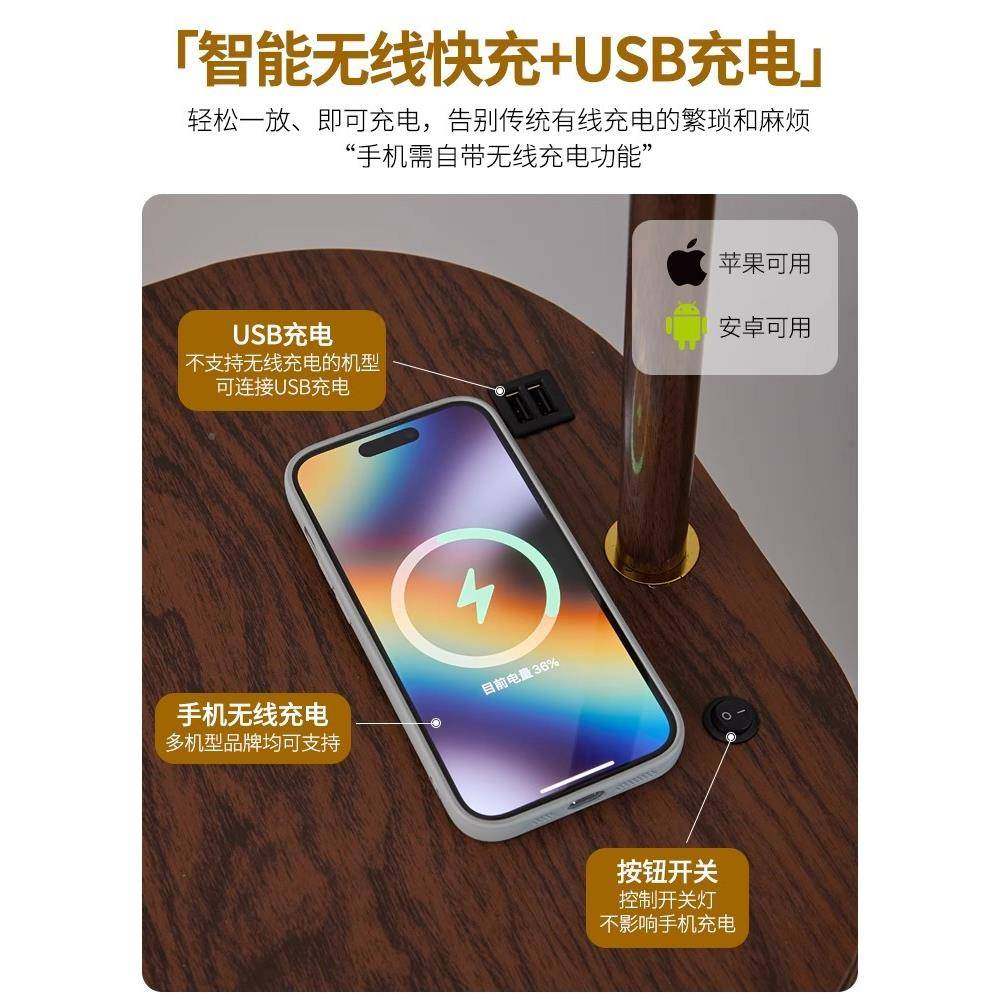 落地灯床头柜台灯一体中MUZ古家风实木小感用卧室众设计床边柜置