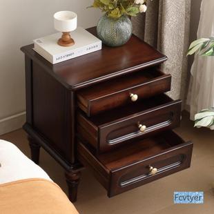 实木抽头家用卧床室美式中古风三屉床边侧A01边柜储物柜小柜型收