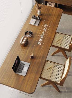 亚克力悬实墙木双人脑书桌浮学生靠长条学习桌窄款卧85240室家用