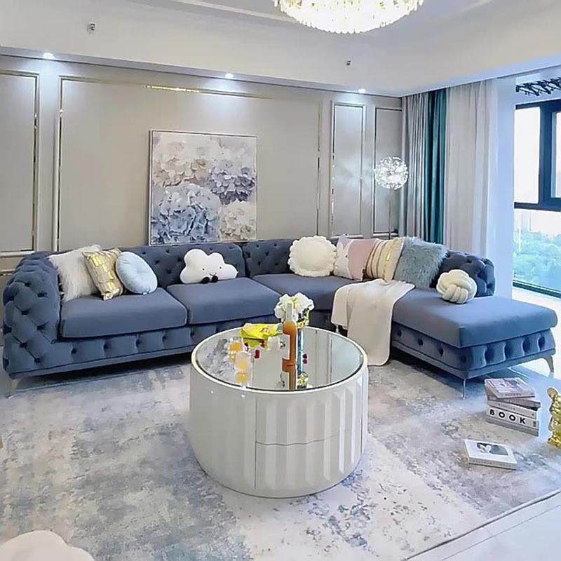 美式现代简R0110-36约布艺转海角发组合法轻沙奢风弧形拉扣绵乳式