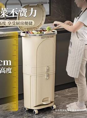 厨房用垃圾桶家高款双层容量收件纳F886J975桶厕大所带盖塑料垃圾
